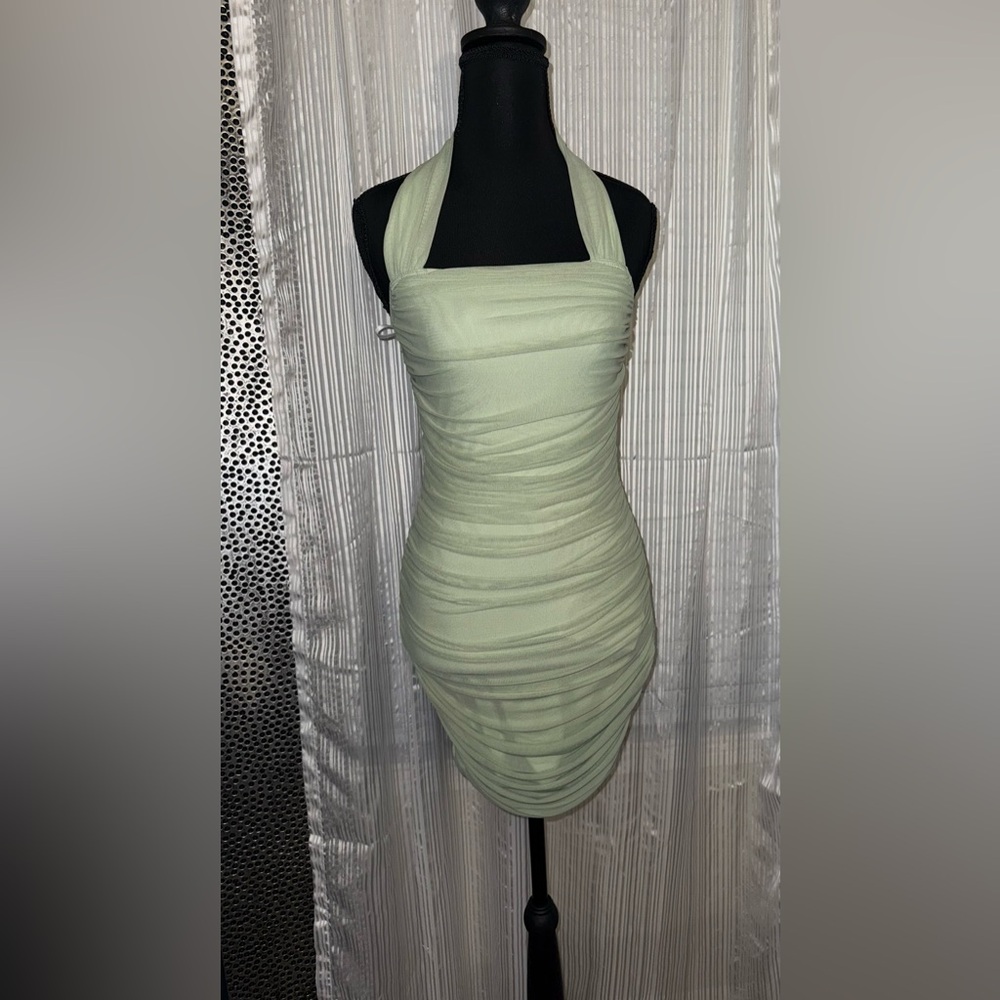 SHEIN Strapless Light Green Ruched Dress